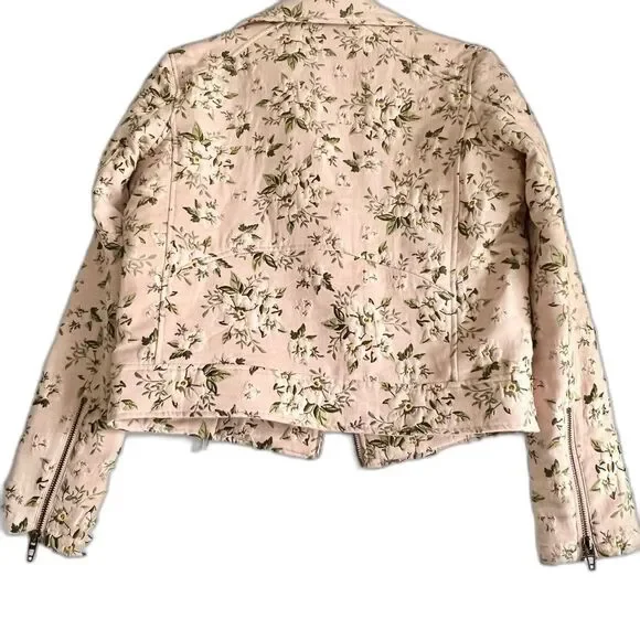 Blank NYC Pink Jacquard Floral Moto Jacket Size Small